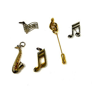 Lot of 5 Stick Pin Charms Musical Notes Pin Vintage Jewelry Gift